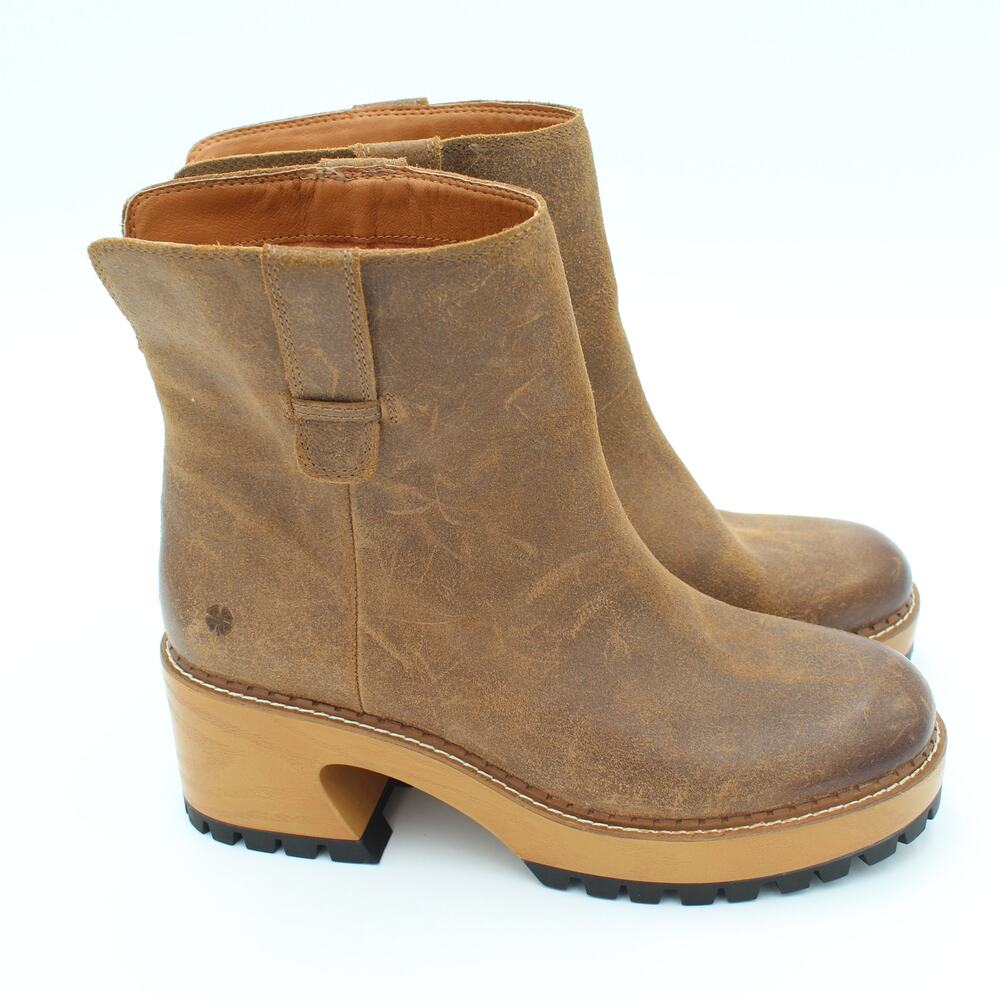 Lucky Brand Suede Ankle Boots Womens 10 Brown Lug Sole Leather Platform Wood